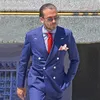 Handsome Double Breasted Man Business Suits Purple Blue Groom Tuxedos Men Prom Party Coat Trousers Sets (Jacket+Pants+Tie) K27