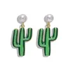 Gros-créateur de luxe de mode exagéré belle mignonne belle plante cactus pendentif perle boucles d'oreilles pour femme