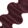 Ciało Wave Human Virgin Włosy Uwagi Burgundia 99J Kolor Podwójne Wefts 100g / Pakiet 3 Zabezpieczenia / lot 4 Rozszerzenia