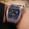 Nya Mäns Collection Vanguard V 45 S6 SQT NR BR HOLLELL SKELTON BLUE DIAL AUTOMATISK MENSKAP ROSE GOLD Diamond Case Blå Läder Klockor