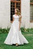 Simple A-line Lace Satin Modest Wedding Dress With Cap Sleeves Women Informal Bridal Gowns Modest High Quality Custom Made