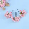 3pcs forcine Squisito fatto a mano Sakura fermagli per capelli decorativi fiore rosa copricapo perni per capelli accessori per capelli per donne ragazze