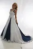 Vintage bleu marine et blanc pays robes de mariée 2020 licou à lacets dentelle tache Western Cowgirls robes, plus la taille robe de mariée285W