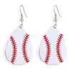 Mode feuille PU boucles d'oreilles en cuir Baseball basket-ball Football volley-ball balancent boucle d'oreille pour les femmes bijoux cadeaux doux pendentif