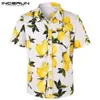 Mend Beach Hawaiian Shirt Lemon Tryckt bomullsknapp Kortärmad Toppar 2019 Streetwear Man Casual Shirts Camisa Incerun S-5XL