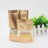 100pcs gold embassed standing packaging zipper ziplock bag with clear window reseslable packing mylar golden pouch bags
