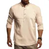 Linen Shirt Long Sleeve Stand Collar Solid Color Men's Shirt Slim Casual Pullover High Quality Hot Sale Mens Clothing
