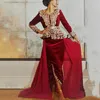 Lorie Caftan karakou algerien Formal Prom Dresses with Long Sleeve 2020 Burgundy Velvet Gold Lace mermaid Peplum Occasion Evening Gowns