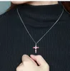 Brand Classic Ins Top Selling Luxury Jewelry 925 Sterling Silver Cross Pendant Ruby White CZ Diamond Party Women Link Chain Neckla1873