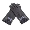 Mode-femmes gants en cachemire doux poignet hiver garder au chaud mitaines élégantes dames dentelle arc plein doigt gants Mujer #VE