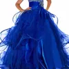 ROAL BLUE GIRLES KUSNEK SURES One ramię Diamenty Ruffle Wskaźnik Linia Flower Girl Dress Party Gowns Niestandardowe siz259f