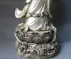 17 "Kina Silver Carved Buddhism Lotus Flower Kwan-Yin Buddha Guanyin