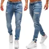 Mäns Jeans 3 Färger Mens Blå Svart Zipper Design Elastisk Midja Retro Fashion Denim Byxor Penna Motorcykel