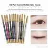 Professional 12 Colors/set Wooden Pole Eyeliner Gel Pen Eye liner Pencil Eye Cosmetics Permanent Dazzle Color Lasting Waterproof