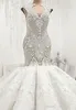 Luxury Beading Crystals Mermaid Wedding Dresses Sheer Jewel Neck Sleeveless Lace Appliques Wedding Dress Bridal Gowns Plus Size