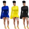 Casual Dresses 2021 Summer Women's Explosion Style Commuting Solid Color Sexy Flared Sleeves Round Neck Fashion Skinny Dress Club Dress