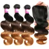 Brazilian Ombre 1b/4/30 Body Wave Human Hair Weaves with Lace Closure Human Hair Weaves Ombre 3 Tones Color Hair Extensions