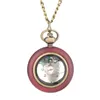 Quartz Antique Pocket Watch Rouge en bois rouge Étui en verre transparent Forme de balle mince Challier rétro Collier infirmier des montres