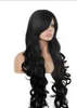 LIVRAISON GRATUITE ++ Nouvelle Mode Femmes Noir Longue Bouclée Oblique Frange Pleine Perruques Cosplay Cheveux
