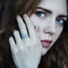 Umcho Real S925 Srebrne pierścionki dla kobiet Blue Topaz Pierścień szlachetny Akwamaryna Poduszka Romantyczna prezent biżuterii Y19066730183