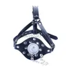 Bondage Imbracatura per la testa con borchie in pelle Foro aperto Bocca Gag Stuffer Catena Maschera per museruola Schiavo A87