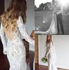 Romântico 2019 Sereia Vestidos de Noiva de Vestidos Longa Volta V Pescoço Rendas De Renda Brown Vestidos Plus Size Illusion Country Wedding Dress personalizado