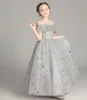 Princess Silver Stars Tulle Paski Kwiat Girl Dresses Girls 'Pagews Sukienki Wakacje / Urodziny Dress / Spódnica Custom Size 2-14 DF710326