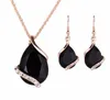 Black Crystal Earrings Necklaces Sets Gold Color Jewelry Sets for Women Geometric Design Wedding Jewelry 2PCS Jewelry Sets