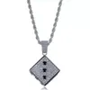 Hip Hop Brass Gold Silver Color Iced Out Micro Pave CZ Square Dice Pending Collier Charmes pour Men210F