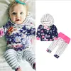 Nya avslappnade nyfödda flickkläder Set Print Floral Hoodie Shirt Topps+Pants Outfits Clothes Set