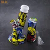 Skull stickers rubber silicone bong straight tube smoking pipe tornado bubbler pipes 14inch glass oil burner water bongs for smoke head shop