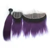 Feixes de cabelo humano liso ombre com fechamento frontal em renda 1B 27 1B 30 1B roxo 1B 99J mechas de cabelo ombre com fechamento290z
