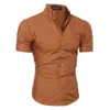 Chemise formelle d'affaires coupe cintrée pour hommes, manches courtes, élégante, blanc, noir, marron, bleu, gris, violet, rose, rouge, chemises Cool pour garçons