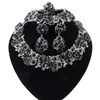 NEUES schwarzes Kristall-Halsband-Halsketten-Set, indisches Brautschmuck-Set, Braut-Silberschmuck, Hochzeit, Abschlussball, Accessoires für Frauen