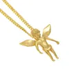 Hip Hop 18K Gold Baby Angel Edelstahl Anhänger Halskette mit 3mm 24 Zoll kubanischer Gliederkette Halskette für Männer Frauen