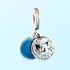 Breloques en argent sterling 925 en émail bleu, pendentif étoile et lune, boîte originale pour Pandora, bracelet de perles européennes, collier, fabrication de bijoux avec boîte 23ess