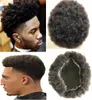 Индийские девственные человеческие волосы замена волос мужские парики 4 мм афро странные скручиваемость полного кружева парина коричневый черный цвет # 1b для мужчин