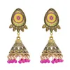 Vintage Gold Metal Acrylic Beads Tassel Indian Jhumka Earrings for Women Festival Party Jewelry