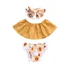 Baby Girls Summer Floral Outfits 3pc Set Bow Headband + Boob Tube Top + Pompons Shorts Söt toddlders Blomma Sommarkläder