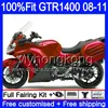 Injektionsformkropp för Kawasaki GTR1400 08 09 10 11 255HM.14 GTR-1400 08 11 All Glossy Red GTR 1400 2008 2009 2010 2011 Fairings Kit