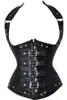 Fashion-Women's BIG PLUS SIZE Sexy Underbust Gothic Buckles Steel Boned PU Leather Look Halterneck Bustier Corset with Studed and Buckle