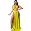 Jupe longue sexy trois couleurs plage couleur unie licou maillot de bain fendu bikini + chemisier ensemble de maillot de bain trois pièces