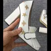 Små läderskor högklackade designer Professionella skor runda huvudmetallknapp Kvinnors formella storlek US11