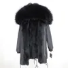 OftBuy Real Fur Coat Winter Jacket Women long Parka防水ビッグナチュラルアライグマファーカラーフード厚い暖かい本物のキツネの毛皮ライナー