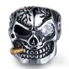 Smoking Pipe Biker Men's Rings Rock Punk Skull Ring Titanium Steel Clear Zircon Eye Plating Rings Men Jewelry
