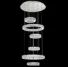 6 Rings Luxury Modern LED Crystal Chandelier Lighting Long Indoor Stair Light Round Ceiling Lamp Fixtures