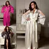 Vrouwen sexy zijden dressing slaapkleding babydoll kanten lingerie riem bad robe nightwear plus size vrouwelijke badjassen