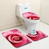 Bath Mats 3pcs Blue Rose Banyo Bathroom Carpet Toilet U Type Mat Set Non Slip Pad Tapis Salle De Bain Alfombra Bano1