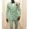 Yakışıklı Nane Yeşil Erkek Düğün Smokin İki Adet Tek Düğme Klasik Fit Erkekler Balo Akşam Parti Adam Resmi Giyim Takım Elbise