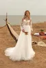 2020 Une ligne de mariage de plage Robes dentelle Appliqued manches longues robe de mariée robe de Boho Bohême Tulle mariage Robes de mariée